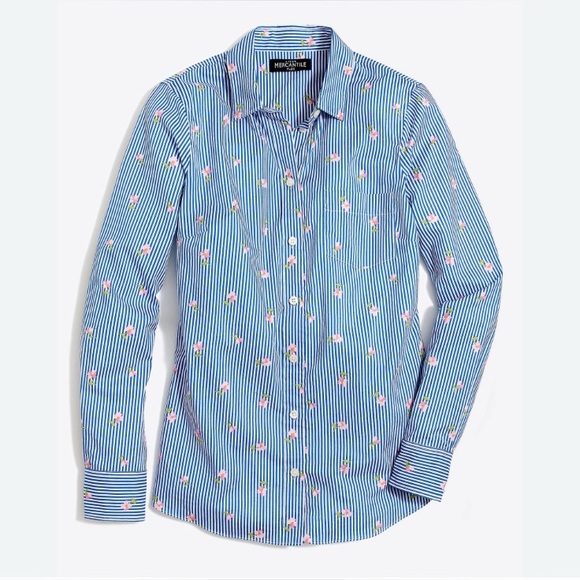 J. CREW Mercantile 100% cotton striped blouse with flowers - Picture 1 of 6